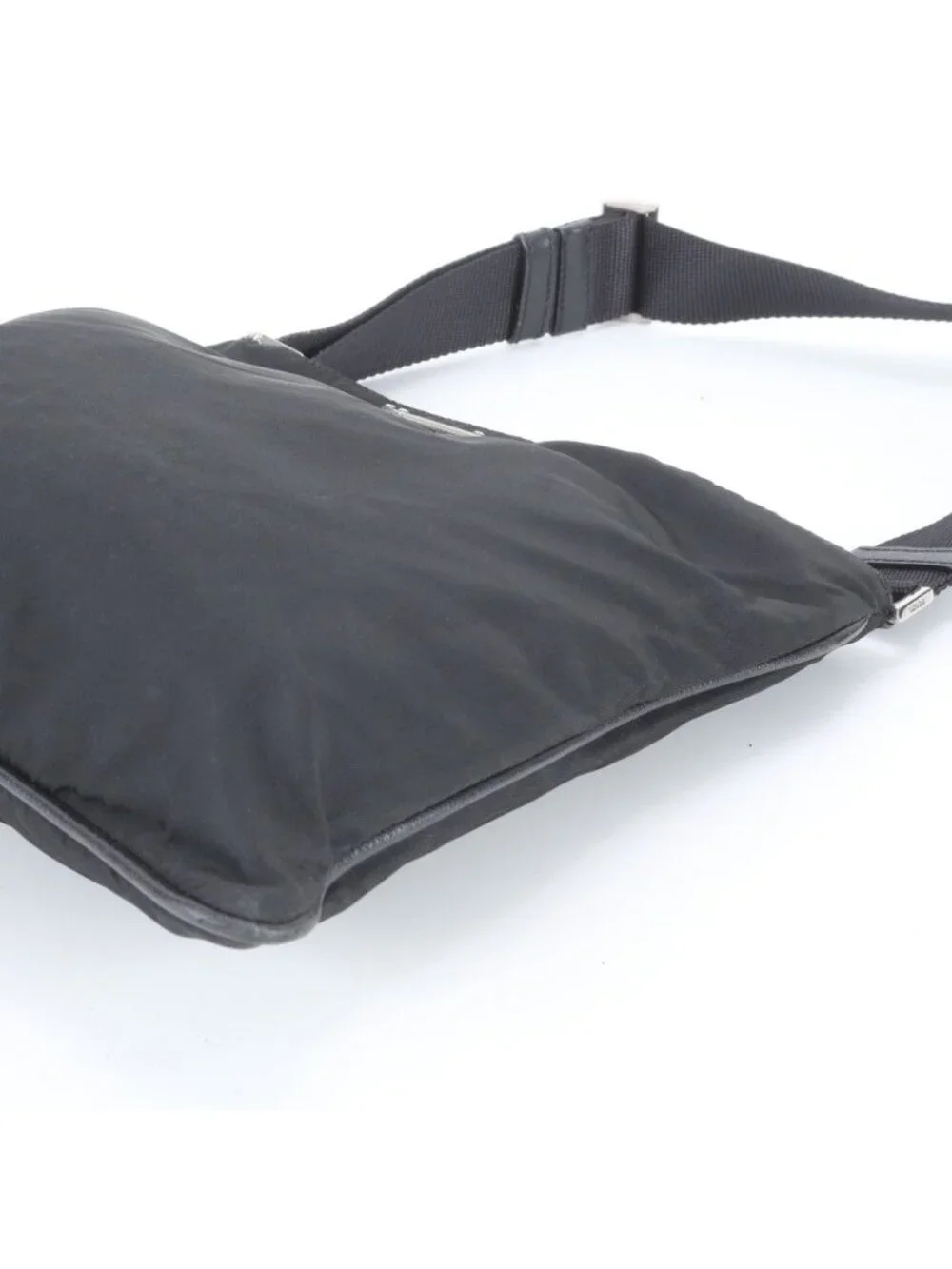 Prada Tessuto Nylon Triangle Logo Leather Shoulder Bag Crossbody Black - Picture 3 of 7